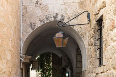 Low angle view of street light in building