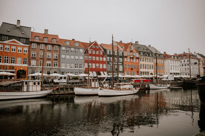 Boats in canal in city