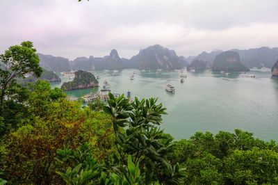 Scenic view of bay against sky