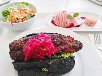 High angle view of food in plate