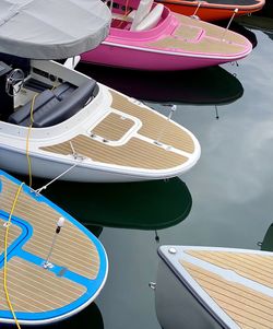 High angle view of ship moored in sea