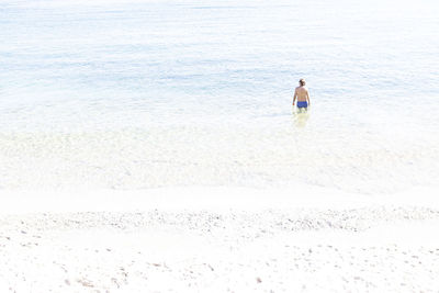 Rear view of woman standing at beach