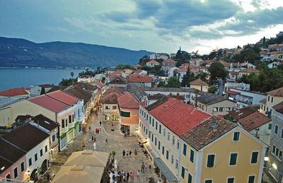 High angle view of townscape against sky