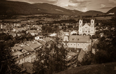 High angle view of townscape against sky