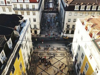 High angle view of people in city