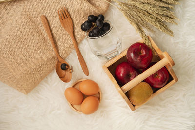 High angle view of fruits on table