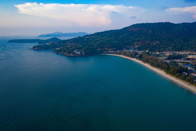 High angle view of bay against sky