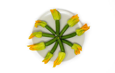 High angle view of lemon against white background