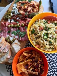 High angle view of food in bowl on table