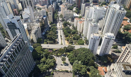 High angle view of buildings in city