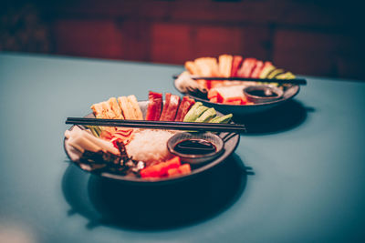 Close-up of ice cream in plate on table