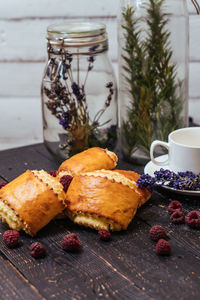 Close-up of breakfast on table