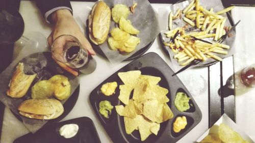 High angle view of food in plate