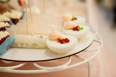 Close-up of cake served on table