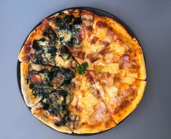 High angle view of pizza