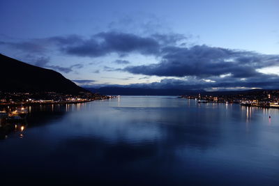 Scenic view of sea against sky at night