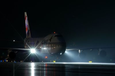 Airplane flying at night