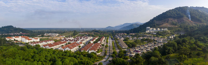 High angle view of townscape against sky