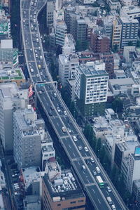 High angle view of street amidst buildings in city