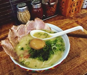 High angle view of food on table