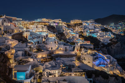Scenic view at night of oia village in santorini, greece