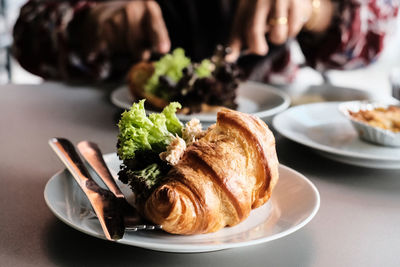 Close-up of breakfast served on table