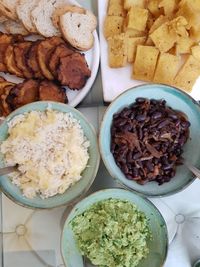 High angle view of food served on table