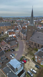 Beautiful view from above, from drone to orange, tiled roofs of houses. city of wijk bij duurstede.