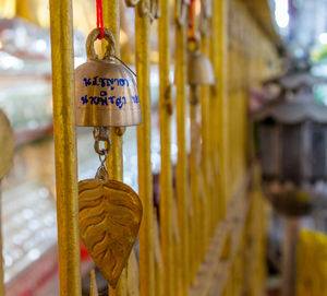 Close-up of bell hanging