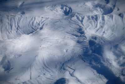 High angle view of snow covered landscape