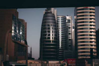 Low angle view of buildings against clear sky