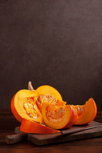High angle view of pumpkin on table