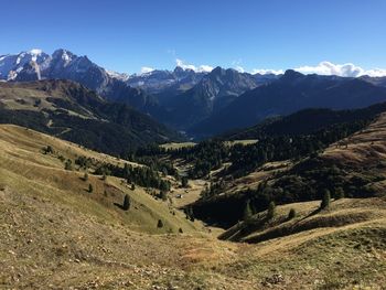 Scenic view of mountains against clear sky