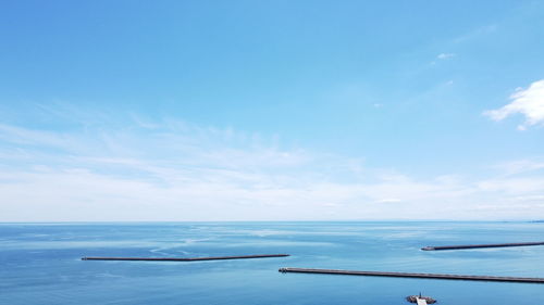 Scenic view of sea against blue sky