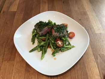 High angle view of meal served in plate