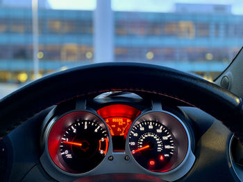 Close-up of vehicle speedometer