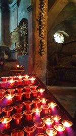 Illuminated candles in temple