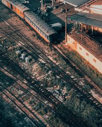 High angle view of train at railroad station