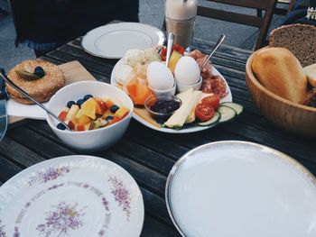 Close-up of breakfast served on table