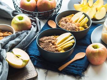 High angle view of fruits in bowl on table