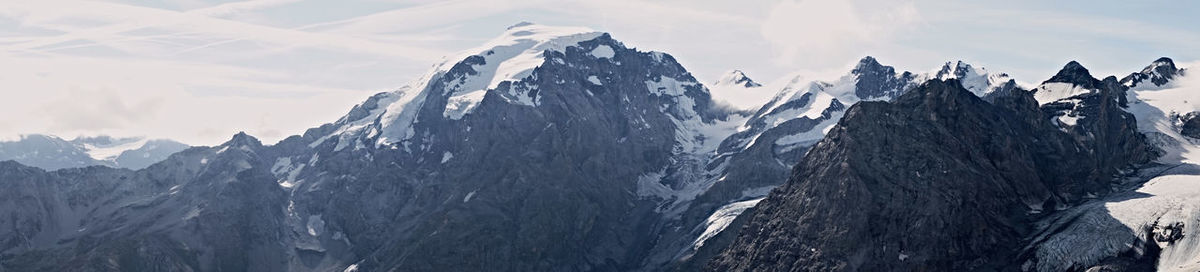 Panoramic view of snowcapped mountains against sky