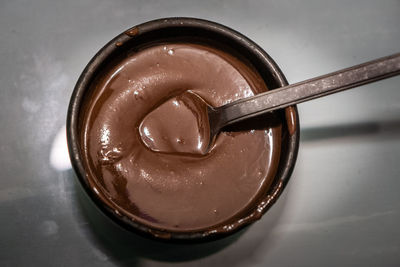 Close-up of chocolate cake on table