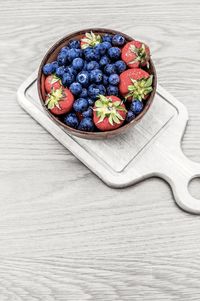 High angle view of food in bowl on table