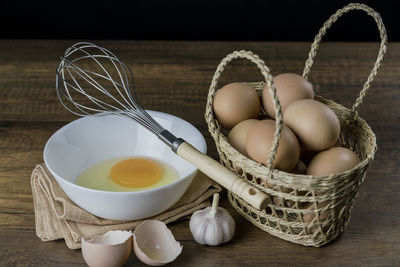 Close-up of eggs in bowl on table