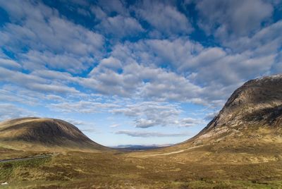 Scenic view of landscape against cloudy sky