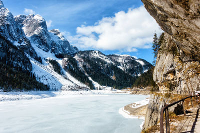 Scenic view of snowcapped mountains against sky