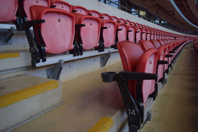 High angle view of empty seats on table