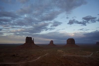 Scenic view of landscape against sky in monument valley 