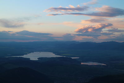 Scenic view of mountains against sky during sunset