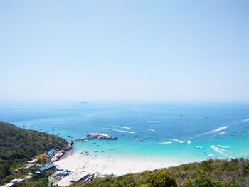 High angle view of beach against clear sky